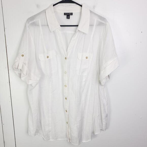 Roz Ali TOp Womens 2X Button Down Semi Sheer Lightweight Cuffed Short Sleeves - Picture 1 of 9